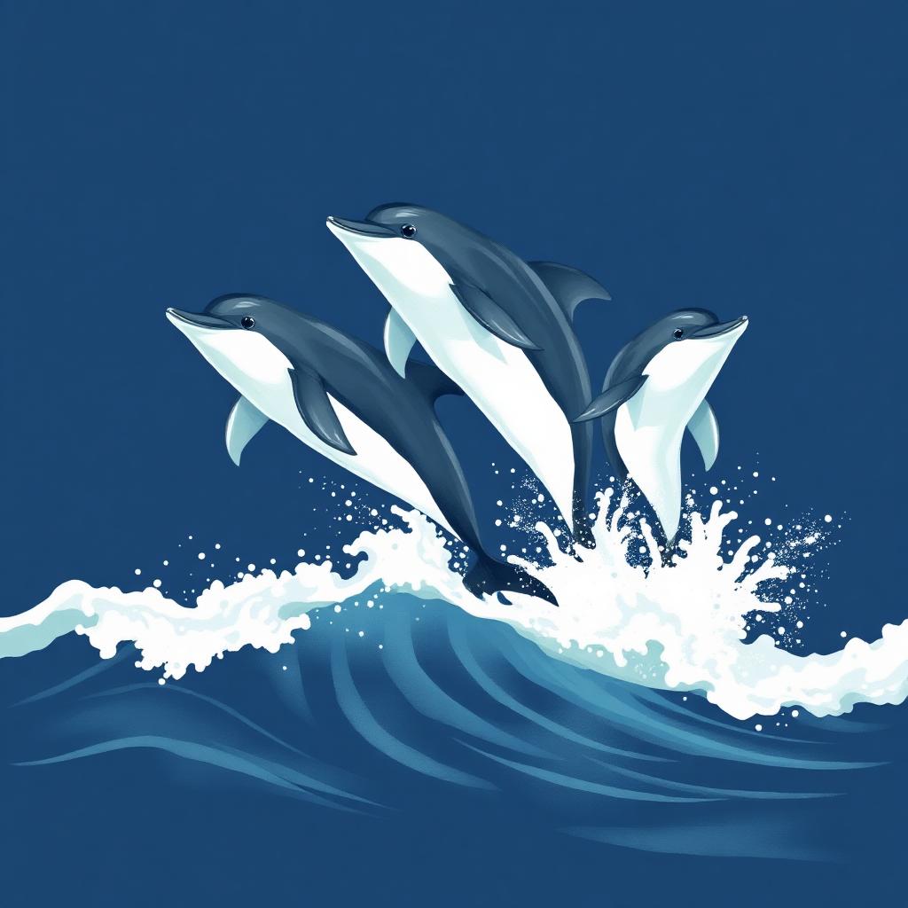 Illustration of a dolphin leaping over waves